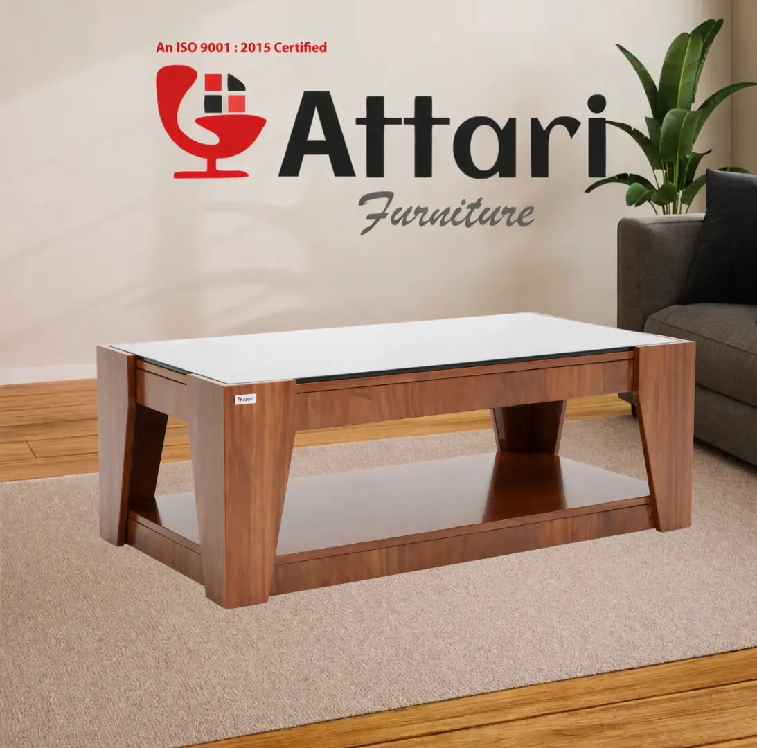 Attari Angled Leg Wooden Coffee Table White Glass Top