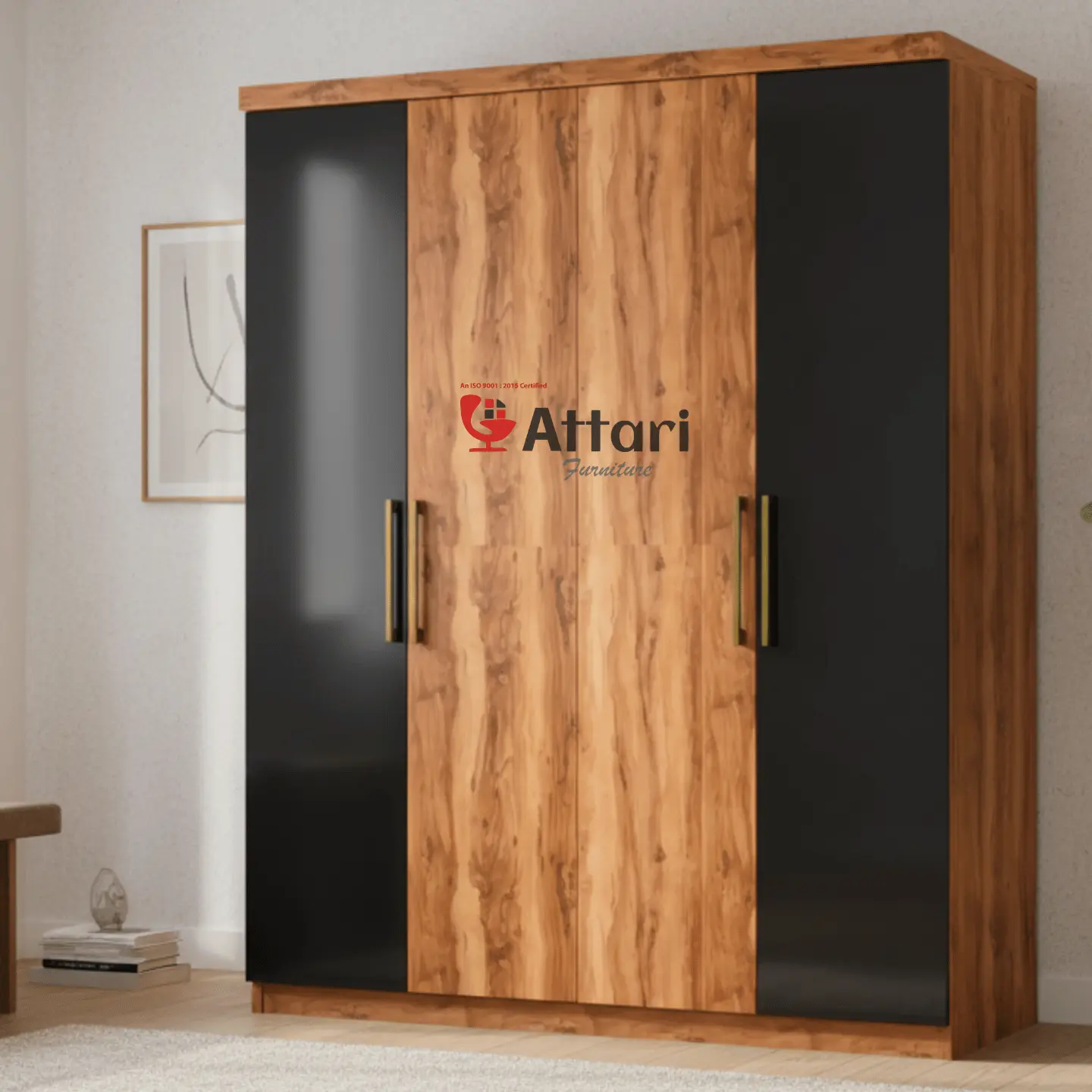 Attari Four Door Wardrobe Wood & Black