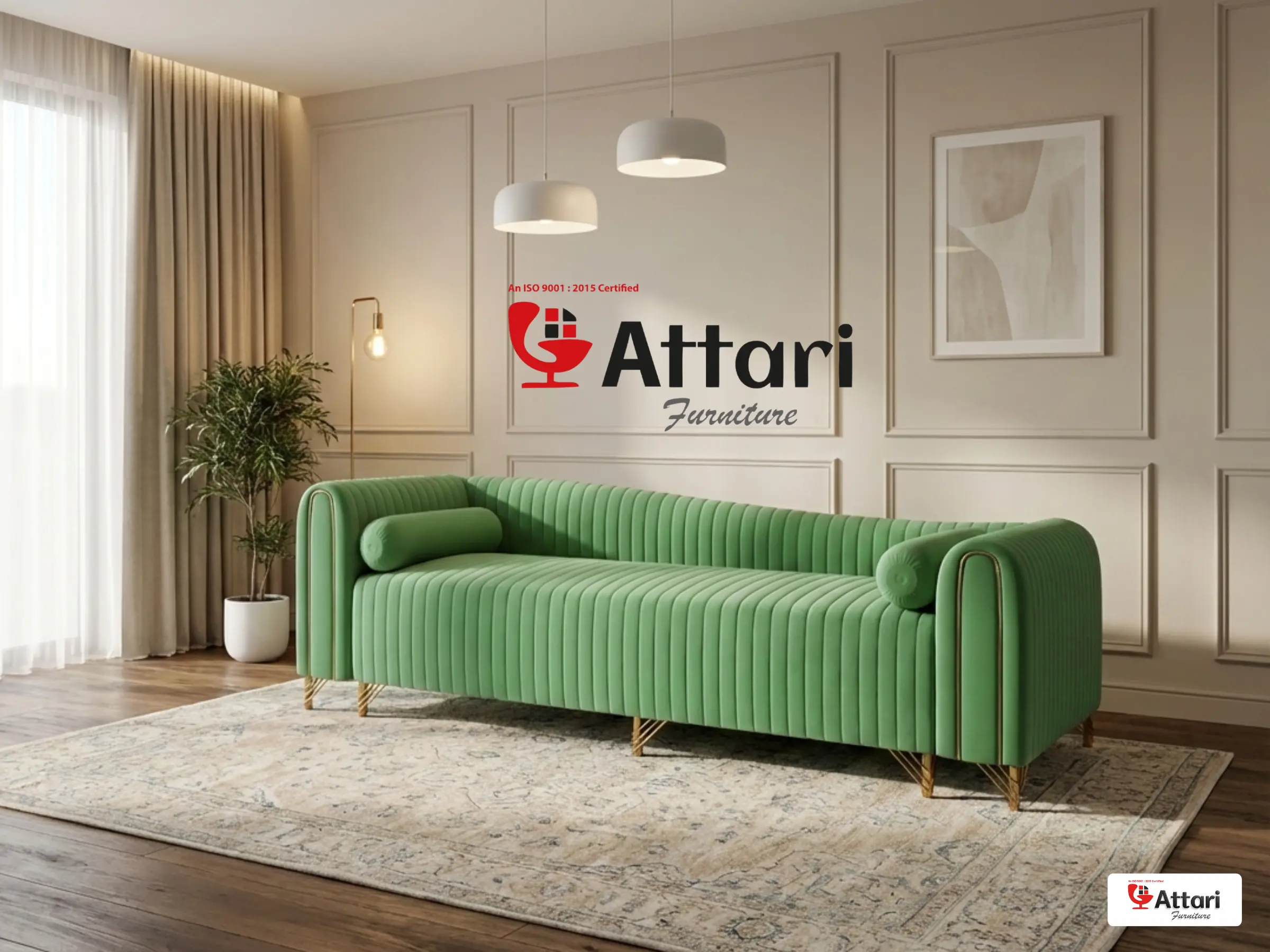 Attari Mint Green Chesterfield Tuxedo Sofa
