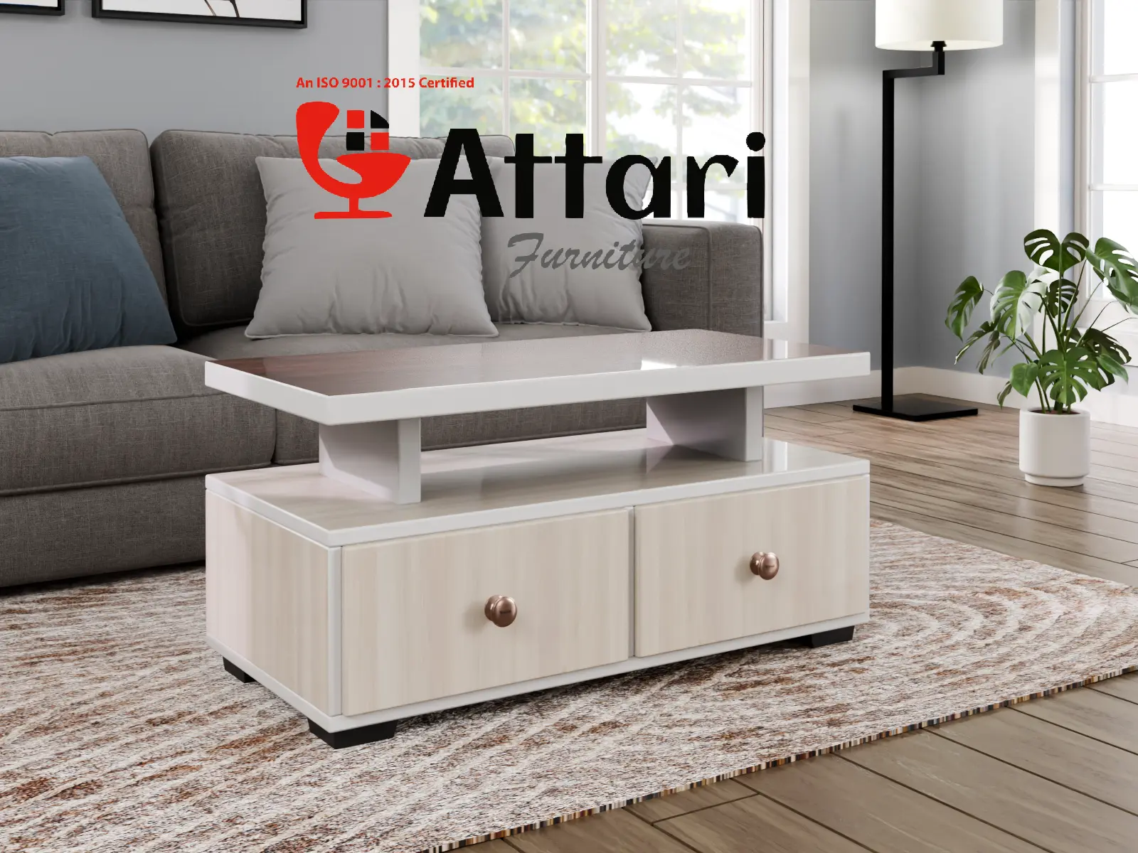 Attari Modern Coffee Table White Wood Floating Top