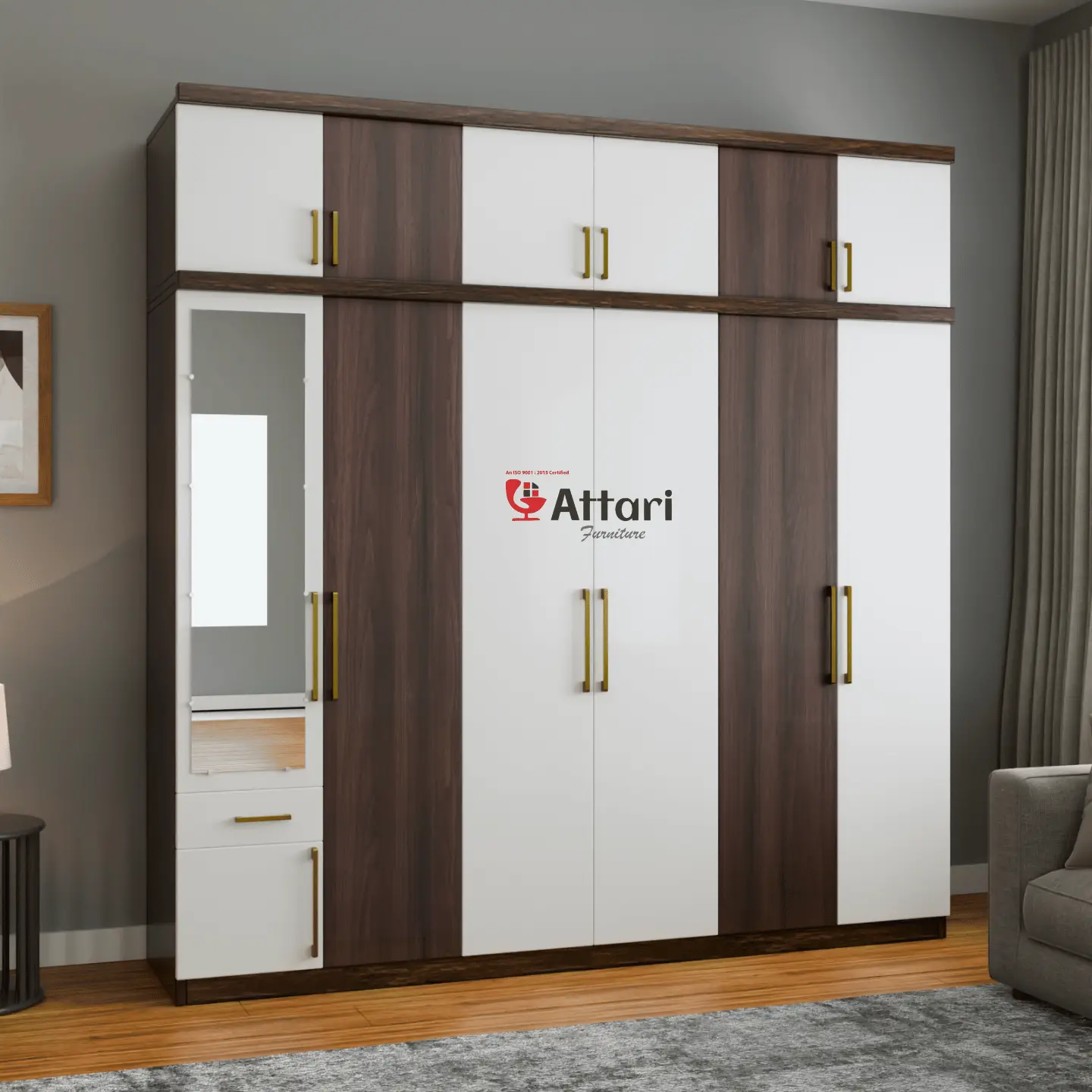 Attari Six Door Dressing Wardrobe White & Dark Wood