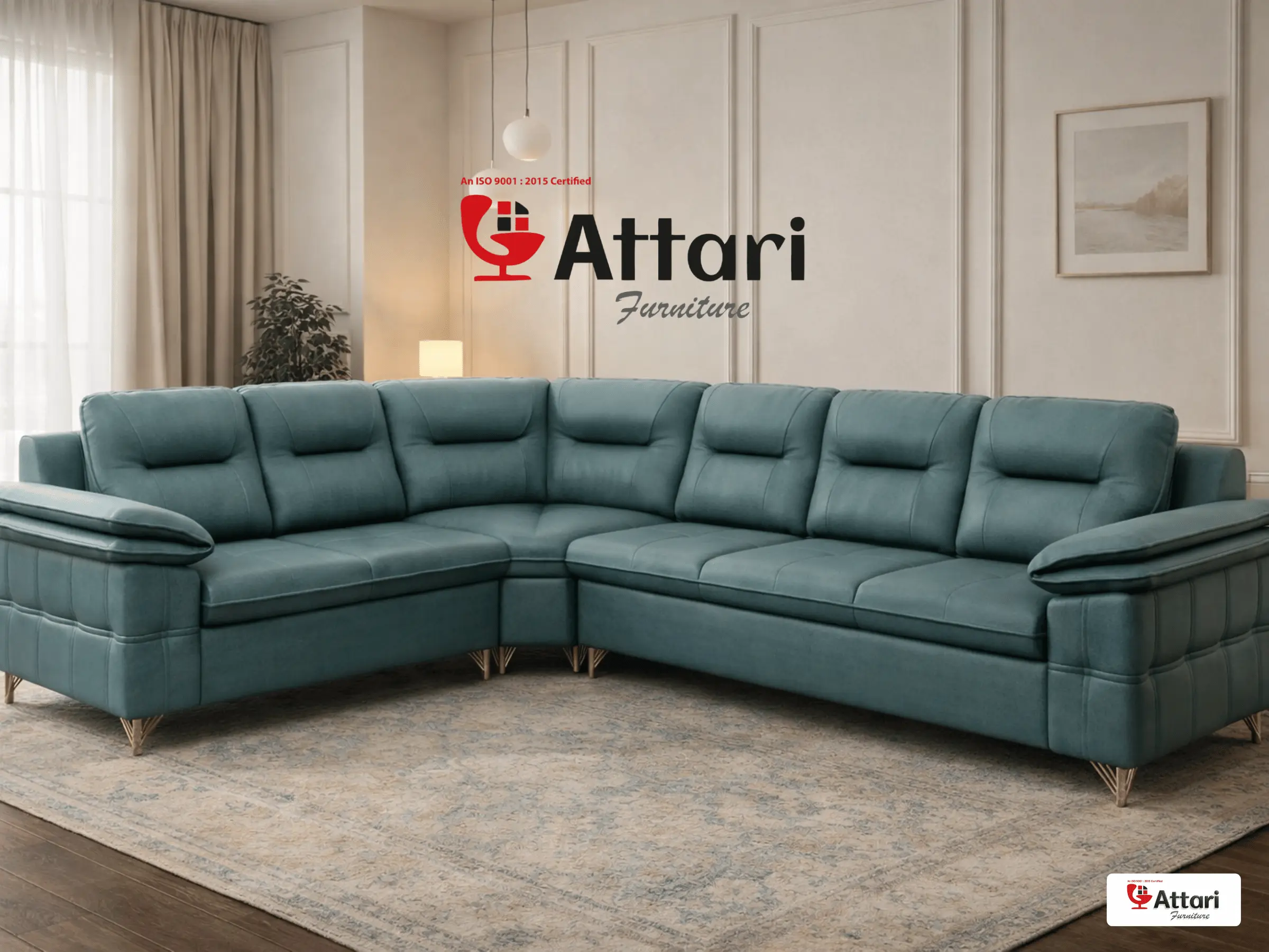 Attari Teal Leatherette L Shaped Sectional Sofa Legs