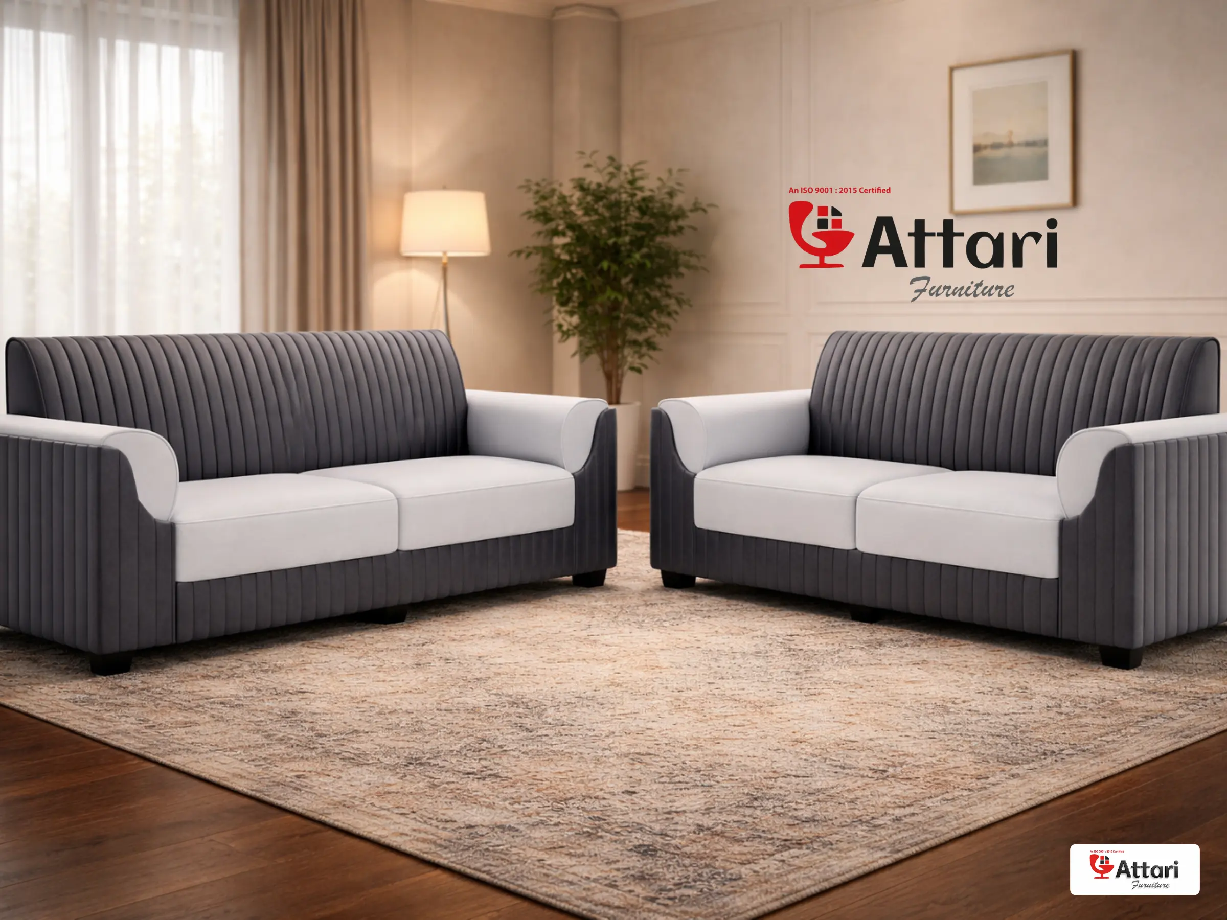 Attari Two Tone Dark Grey & White Fabric Sofa