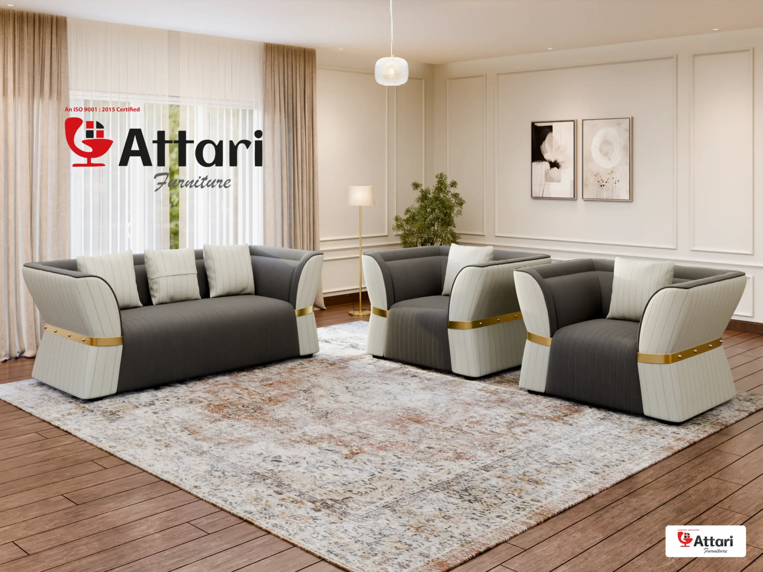 Attari Two Tone Dark Grey & White Flared Armrests