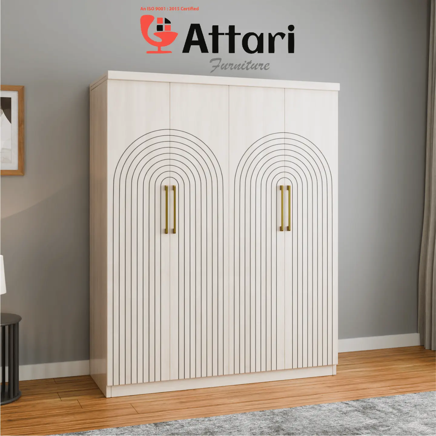Attari White Four Door Wardrobe Arch Stripes