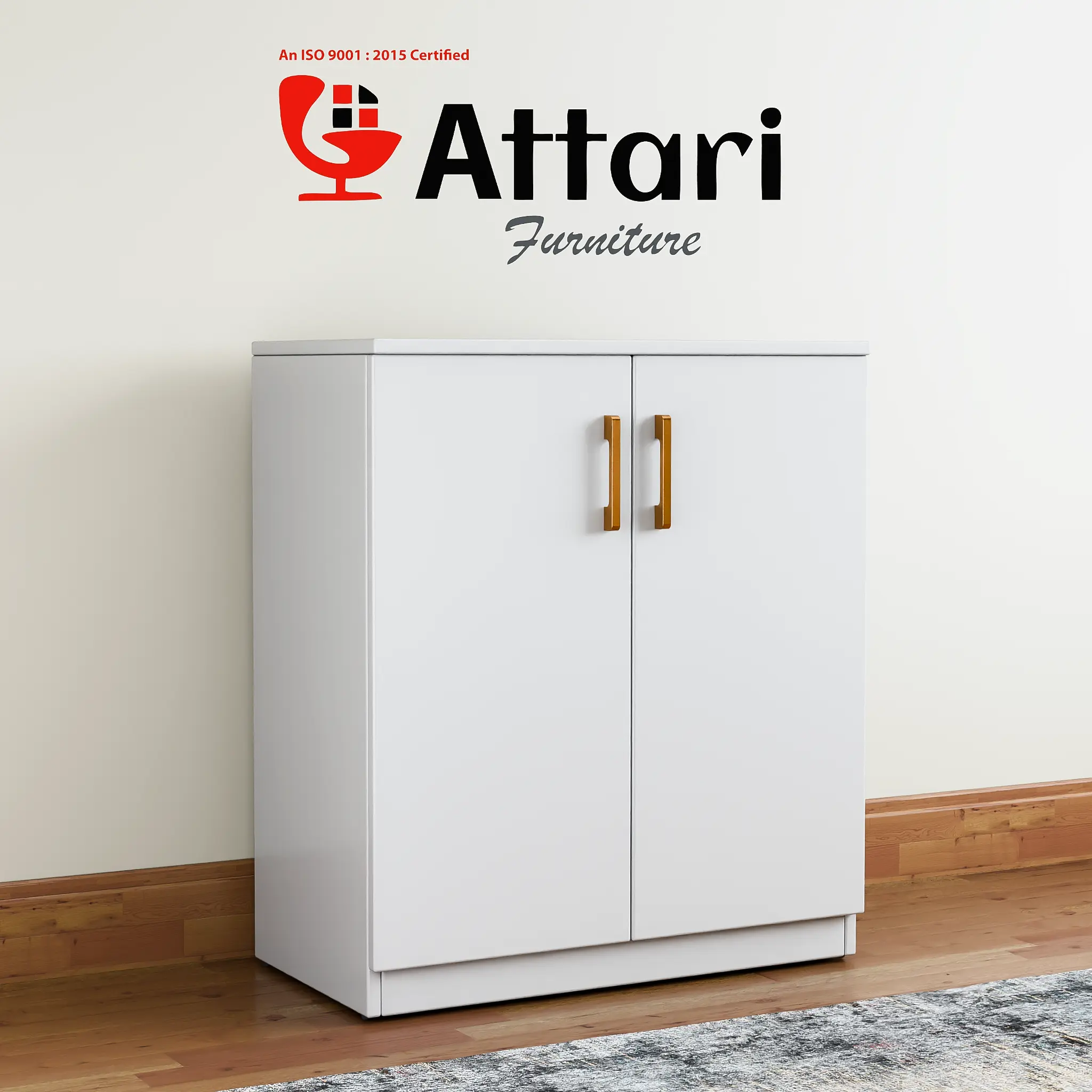 Attari White Two Door Shoe Cabinet Vertical Handles
