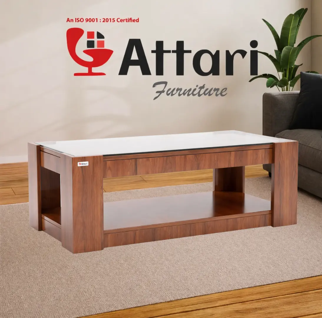 Attari Wooden Coffee Table White Glass Top Lower Shelf
